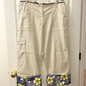 Swingchick Golf Pants Women 16 Beige Yellow Contrast Waist Hem Cargo Pockets USA